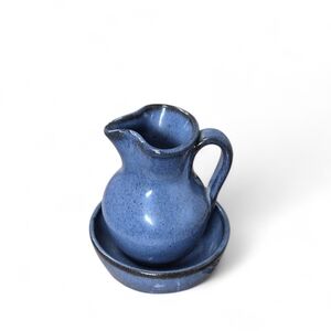 Jugtown Ware Blue Glazed Pottery Set – Pitcher & Basin 1997 Signed VO & CM